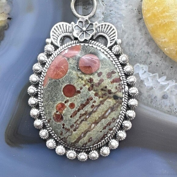 Sterling Southwestern Style Oval Peanut Obsidian Decorated Pendant For Women - Picture 6 of 10